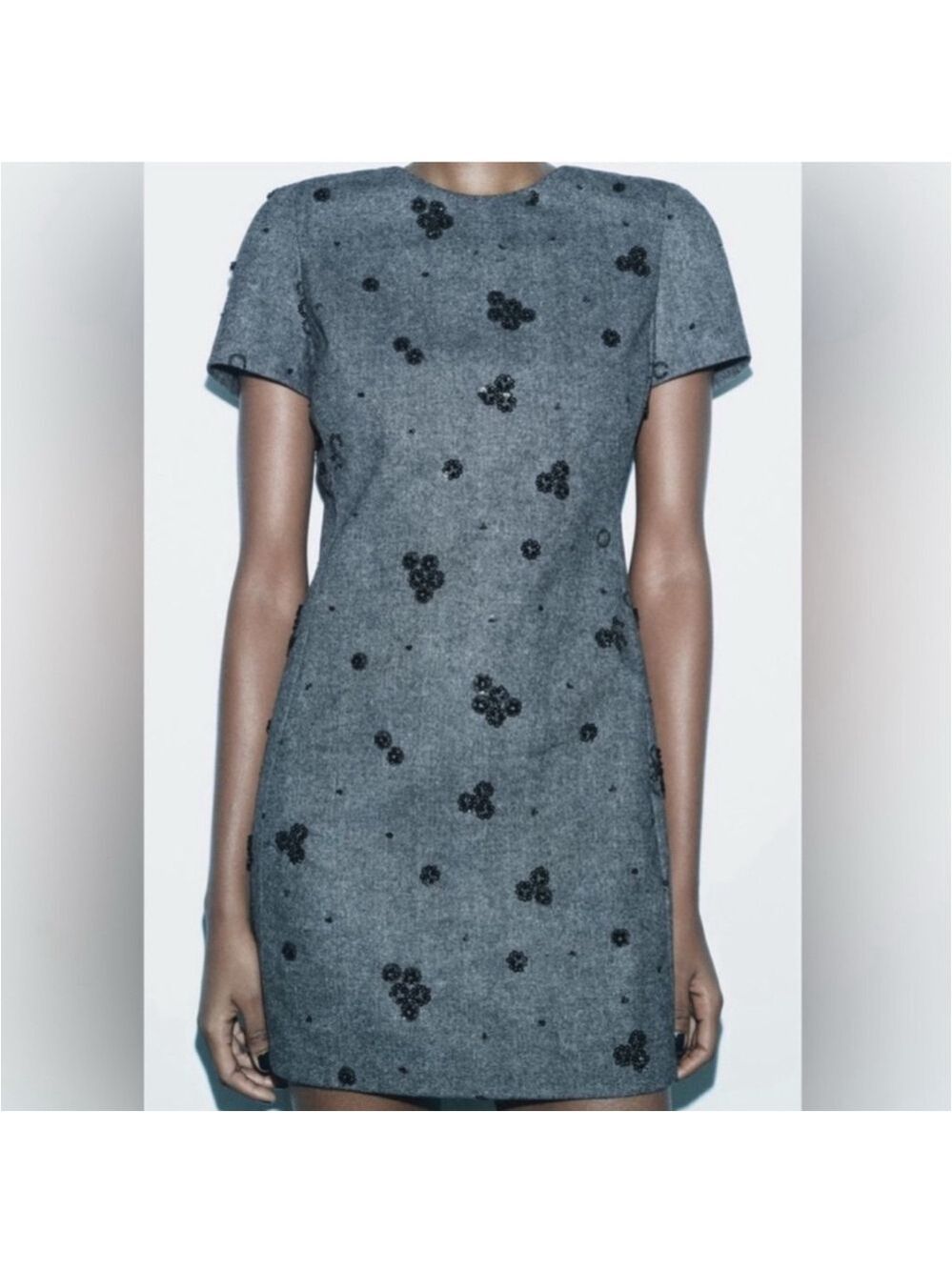 Women's Zara Dress, Size XS Gray with Black Embellishments